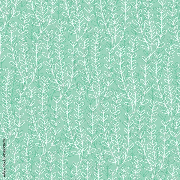 Fototapeta Seamless pattern with leaves on a turquoise background
