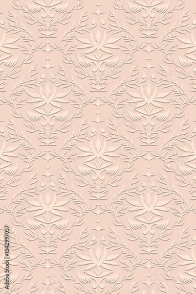 Obraz Refined Repeating Ornament, Gentle Aesthetic, Elegant Embossed Damask Pattern