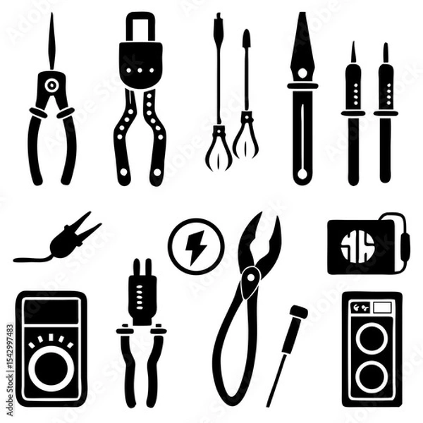 Fototapeta Power tools like a drill circular saw angle grinder and jackhammer shilouette
