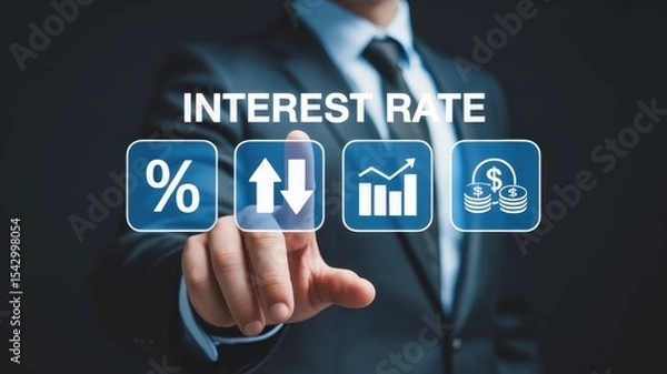 Fototapeta Person selecting interest rate options on a touch screen interface.
