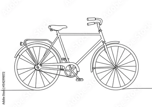 Obraz Detailed line drawing of a classic bicycle with fenders and carrier rack on a white background