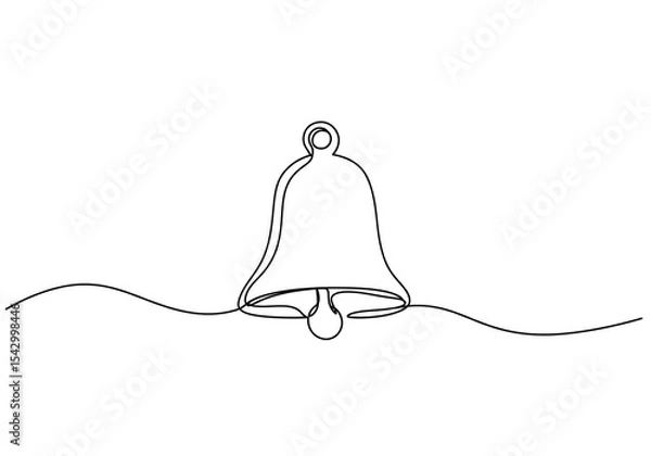 Obraz Continuous line drawing of a bell with a simple and minimalist design on a white background space