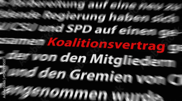 Fototapeta Text mit dem hervorgehobenen Wort "Koalitionsvertrag" für die Bildung einer Regierung aus mehreren Parteien