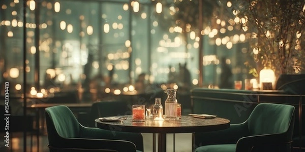 Obraz Intimate underground restaurant with cocktail in sharp focus with condensation details