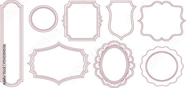 Fototapeta Pink scribble frame set, vector pencil doodle border design, romantic cute hand drawn wedding kit. Wax crayon hatched texture shield, abstract geometric grunge shape elements. Vintage scribble frame.
