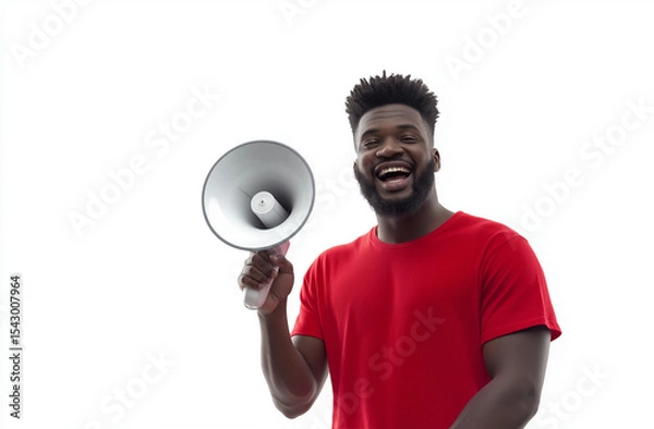 Fototapeta Young Handsome Indian Man with Megaphone – Sales Promotion & Advertising Concept, High-Resolution Studio Stock Photo with White Background & Copy Space
