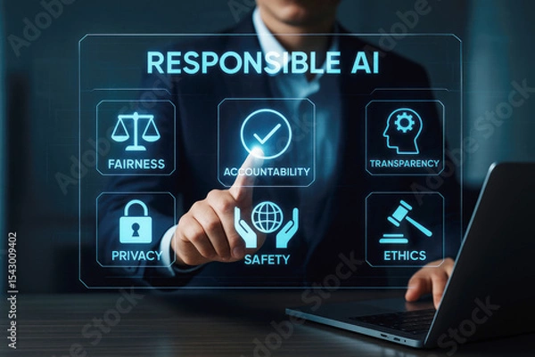 Obraz Exploring the Principles of Responsible Artificial Intelligence Through Key Concepts Such as Fairness, Accountability, and Ethics in a Modern Workspace