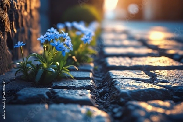 Fototapeta Lavender flowers on a wooden table in a garden setting with natural textures and greenery