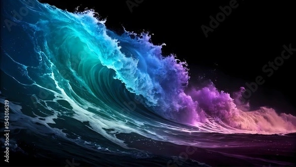 Fototapeta a vibrant of wave composition dominated by flowing gradients of blue, purple, and hints of teal against a stark black background.