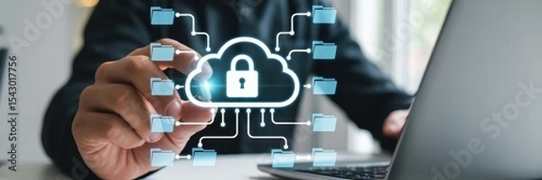 Fototapeta Person interacting with a secure cloud storage system.