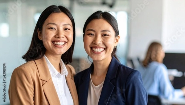 Fototapeta Colleagues laughing together. Team Collaboration in Stylish Modern Office – Professional Workspace Concept