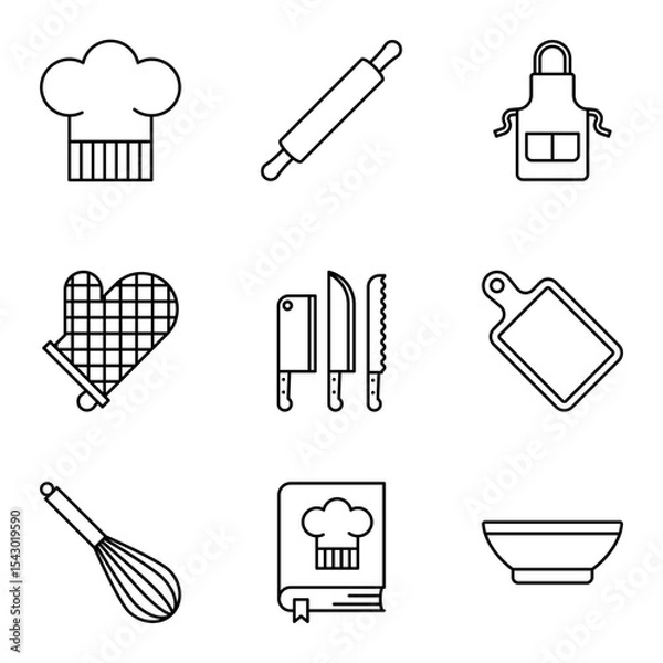 Fototapeta Minimalist outline set of culinary tools and accessories