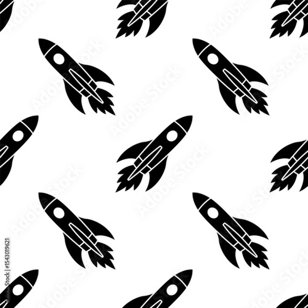 Fototapeta Seamless pattern, flying rocket. Space travel. Creative idea symbol. Rocket ship with fire.