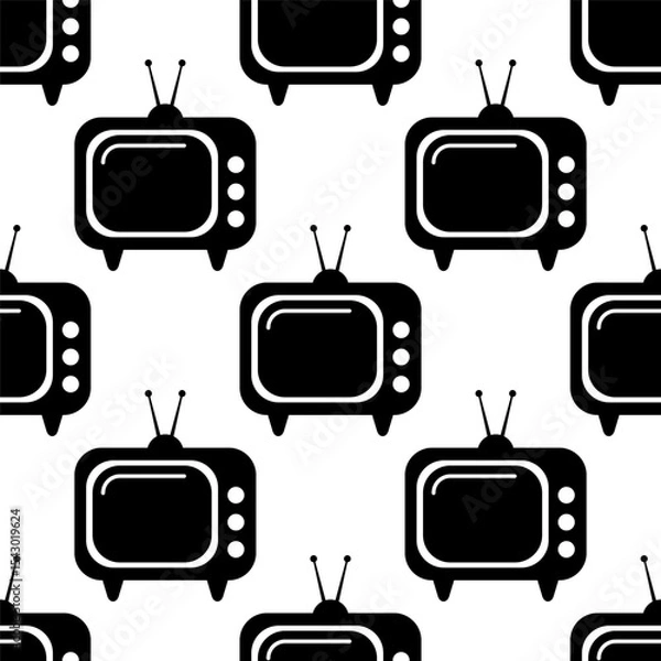 Fototapeta Seamless pattern retro television pattern in black and white