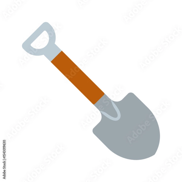 Fototapeta Flat style shovel icon with wooden handle. Garden spade.