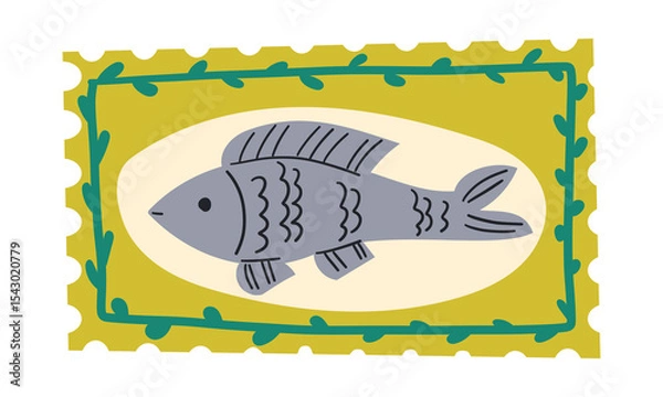 Obraz Healthy grilled whole fish on a plate vector illustration. Baked whole fish icon isolated on a white background. Fried fish with lemon,hand drawing illustration .