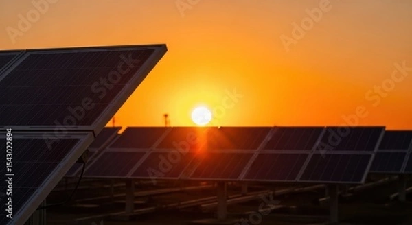 Obraz Solar Panels at Sunset Powering Renewable Energy
