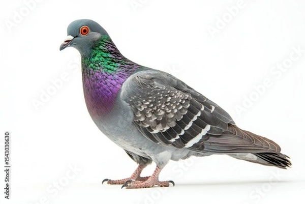 Obraz A Vibrant Close-Up of a Colorful Pigeon with Striking Plumage Showcasing Its Unique Features and Natural Beauty Against a White Background