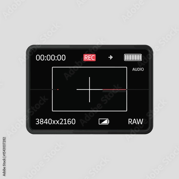 Fototapeta Black Recording Screen Displaying 000000 Timer Red Audio Level Indicator white