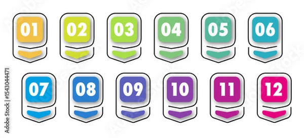 Fototapeta Bullet points numbers from 1 to 12 list markers vector set trendy style colorful trendy typography vector