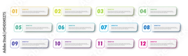 Fototapeta Bullet points numbers from 1 to 12 list markers vector set trendy style colorful trendy typography vector