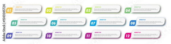 Fototapeta Bullet points numbers from 1 to 12 list markers vector set trendy style colorful trendy typography vector