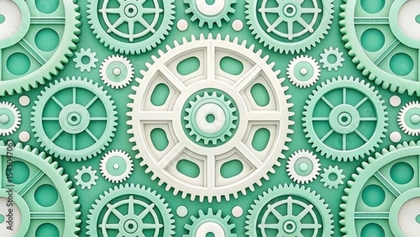 Fototapeta A digital illustration with a highly detailed and intricate design. The image features a variety of geometric shapes, including gears.
