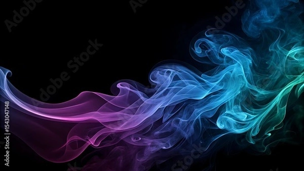 Fototapeta a vibrant and abstract composition dominated by flowing gradients of blue, purple, and hints of teal against a stark black background.
