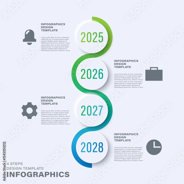 Obraz Neumorphism vertical timeline infographic template. White infographic layout with icons and dates
