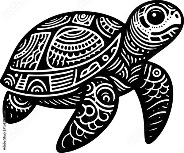 Fototapeta SVG file turtle in tattoo black and white vector for printing, cutting