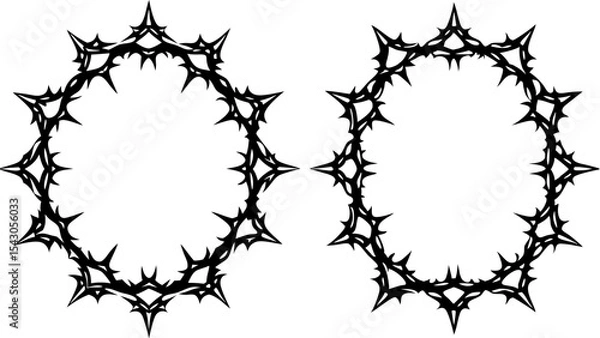 Fototapeta Gothic Thorn Frame Vector Set – Spiky Dark Border Designs for Tattoo and Fantasy Themes


