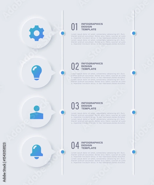 Obraz Neumorphic infographic vertical design template. Concept with 4 options, parts, steps or processes