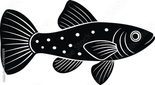 Fototapeta Stylized Black and White Illustration of a Spotted Fish with Distinct Fins