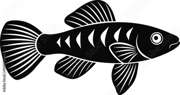 Fototapeta Stylized Black Fish Illustration on a White Background with Fins and Tail