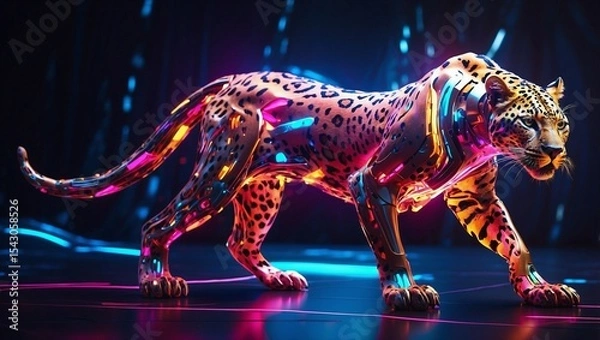 Fototapeta Futuristic Leopard Dashes Through Vibrant Light