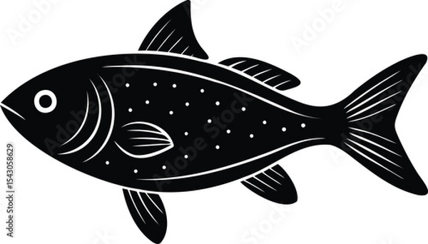 Fototapeta Silhouette of a speckled fish with detailed fins and circular eye