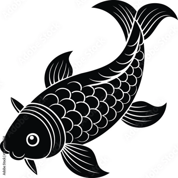 Fototapeta Elegant Black Koi Fish Illustration with Intricate Scale Details Design