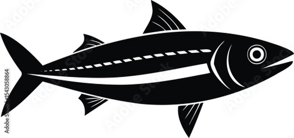 Fototapeta Black and white illustration of a Skipjack Tuna fish with stripes