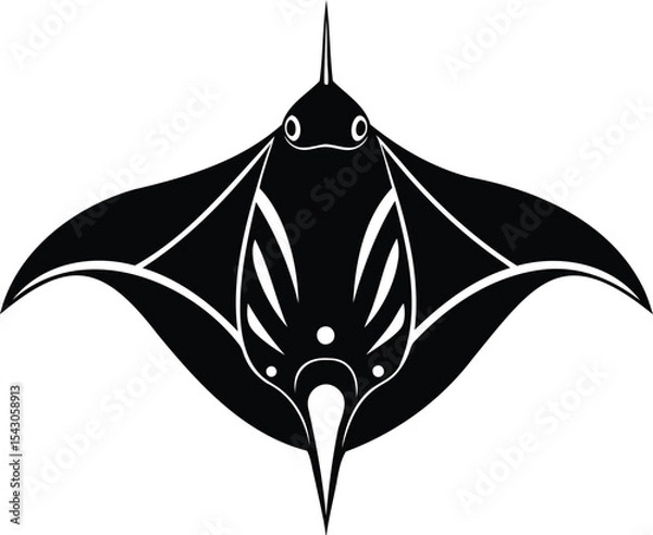 Fototapeta Stylized black and white image of a manta ray with tribal design