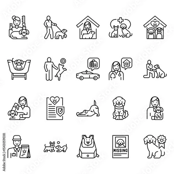 Fototapeta Pet care black line icons set for digital and print projects.