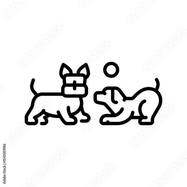 Fototapeta dogs play black line icon for digital and print projects.