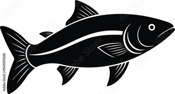 Fototapeta Monochrome stylized fish vector illustration with simple lines and shapes