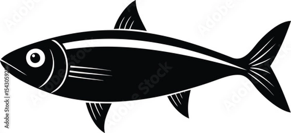 Fototapeta Stylized black and white illustration of a fish with simple detailing