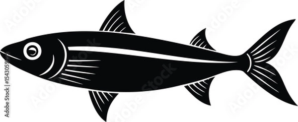 Fototapeta Black and white vector illustration of a fish with dorsal fins