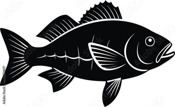 Fototapeta Stylized illustration of a black fish with prominent fins and open mouth