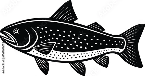 Fototapeta Elegant and Striking Black and White Illustration of a Trout Fish