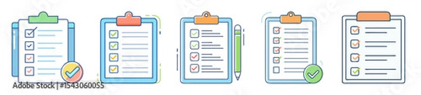 Fototapeta Diverse Clipboards with Checkmarks and Lists Representing Tasks Completed or in Progress