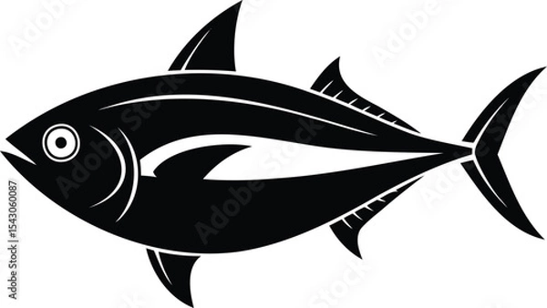 Fototapeta Stylized black and white graphic illustration of a powerful predatory tuna fish
