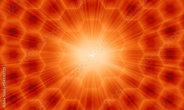 Fototapeta Abstract shiny orange hexagon pattern. sun lens flare.