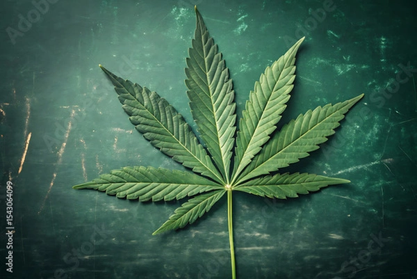 Fototapeta Cannabis leaf on dark green chalkboard background